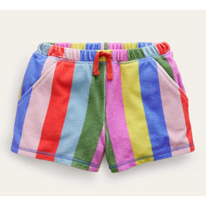 NWT MINI BODEN Printed Towelling Shorts Multi Rainbow Stripe 5